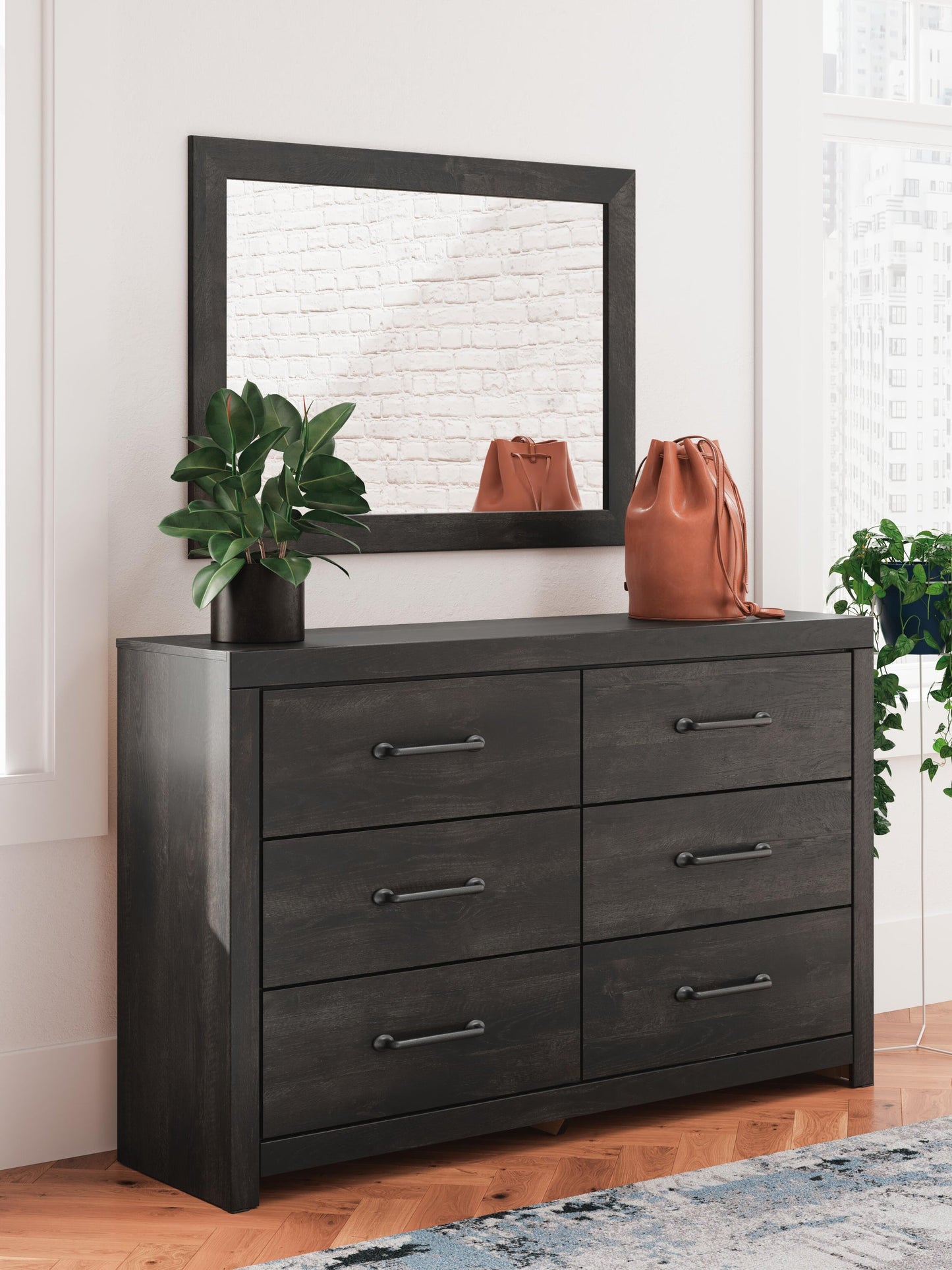 Delmorta  Panel Bed With Storage, Dresser And Mirror