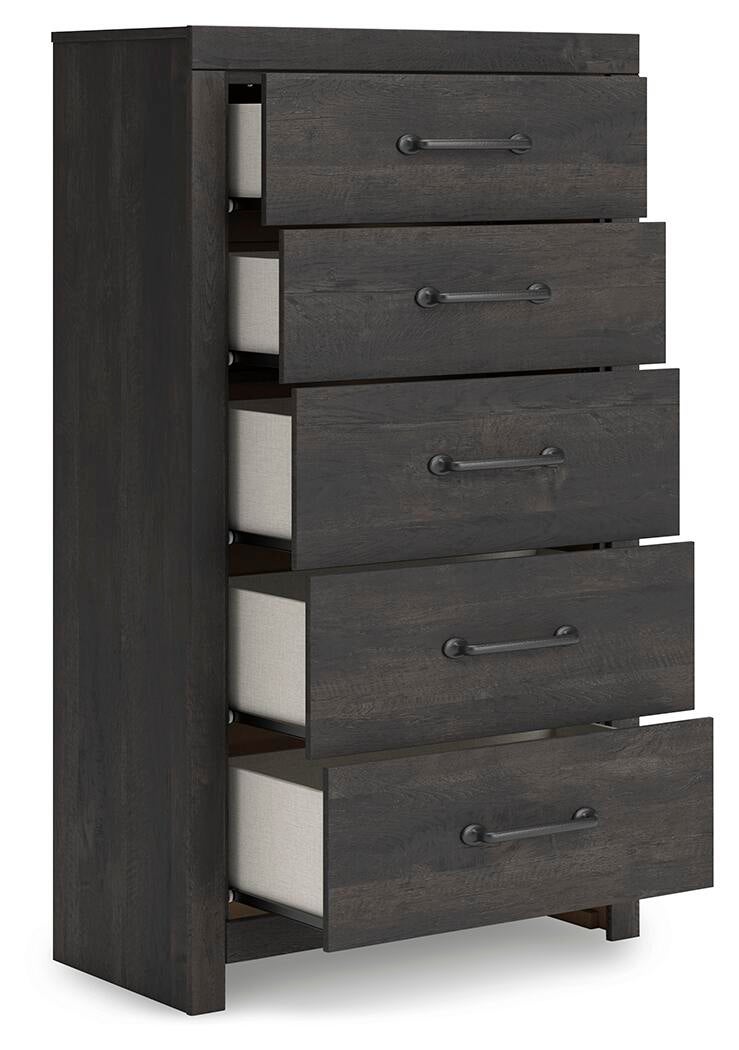 Hollivern  Panel Storage Bed, Dresser, Mirror, Chest And Nightstand