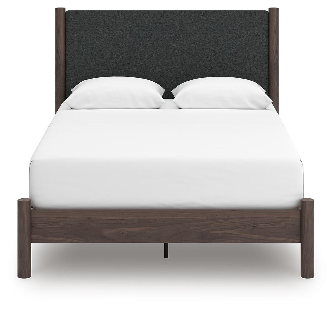 Cadmori  Upholstered Panel Platform Bed, Dresser And Mirror