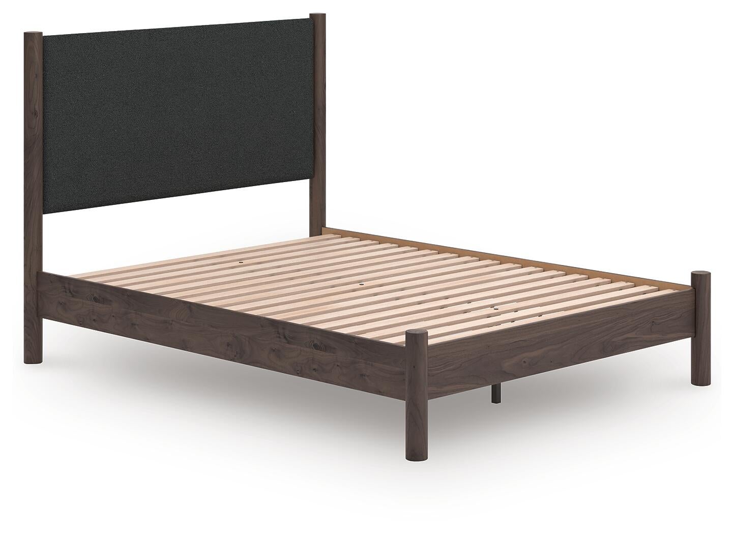 Cadmori  Upholstered Panel Platform Bed, Dresser And Mirror