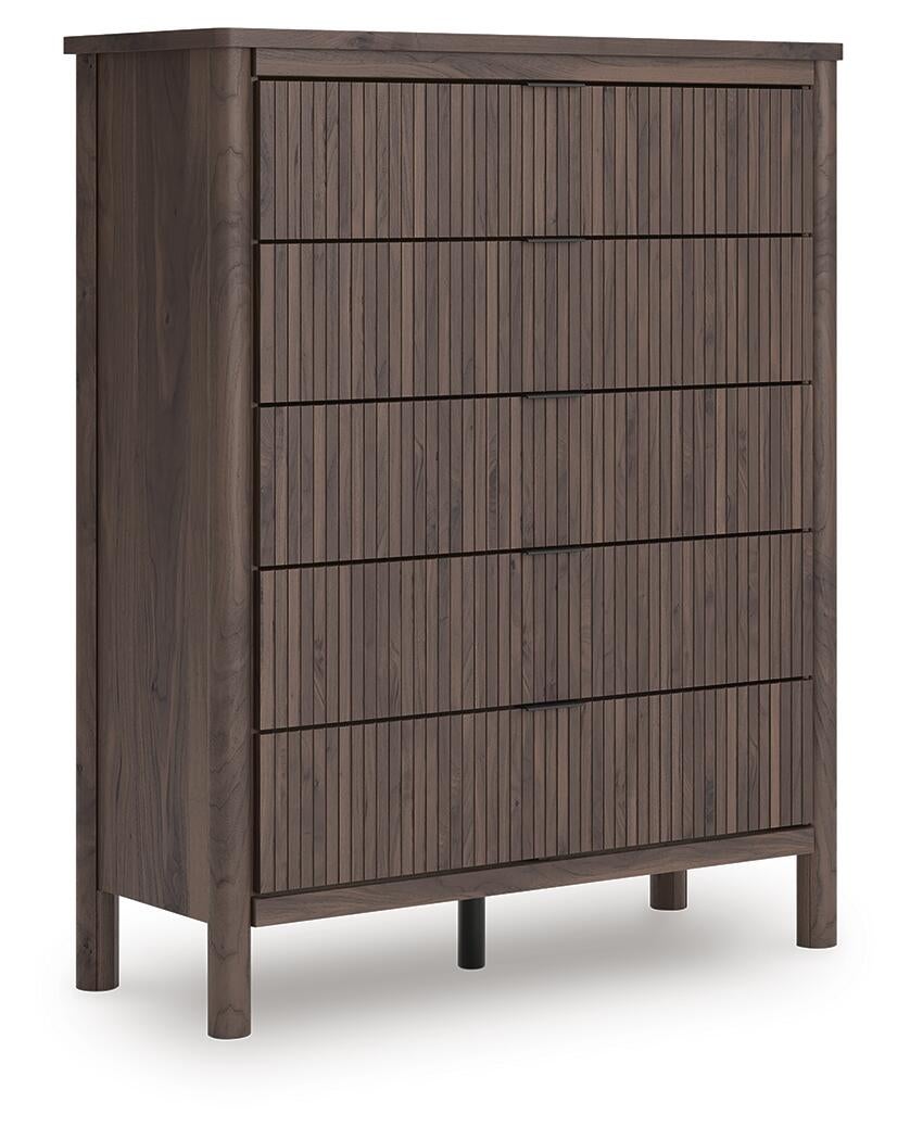 Cadmori  Upholstered Panel Platform Bed, Dresser, Mirror, Chest And Nightstand