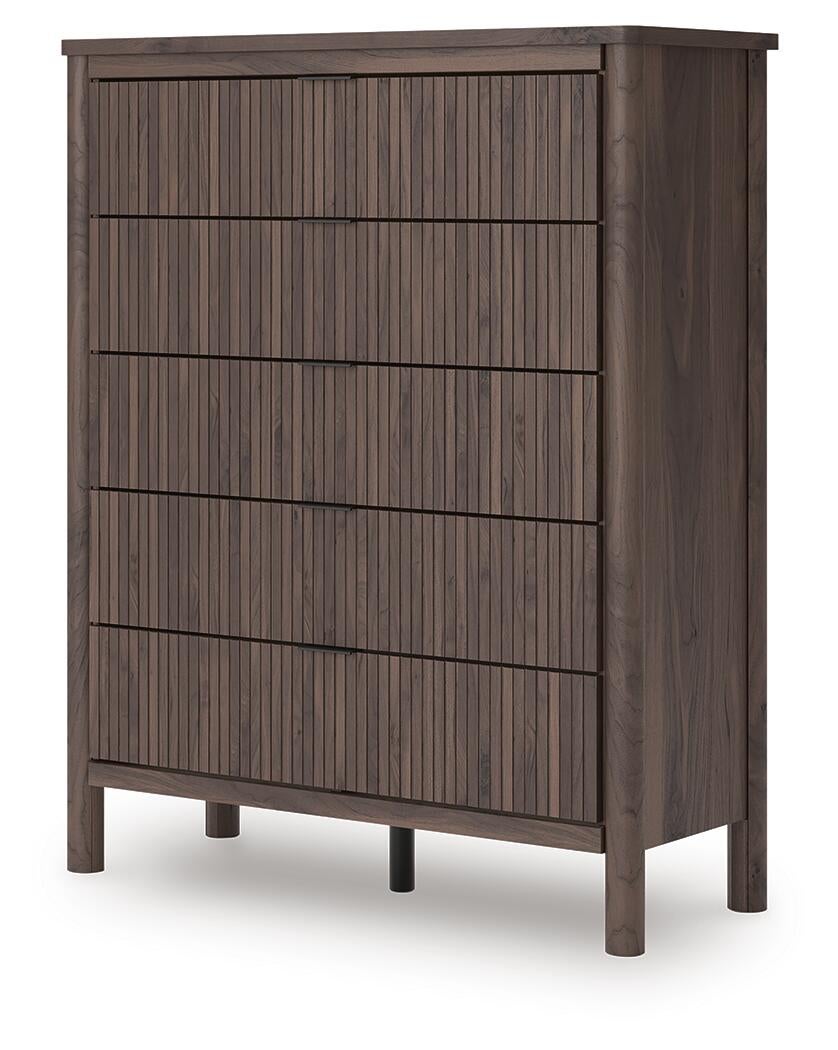 Cadmori  Upholstered Panel Platform Bed, Dresser, Mirror, Chest And Nightstand