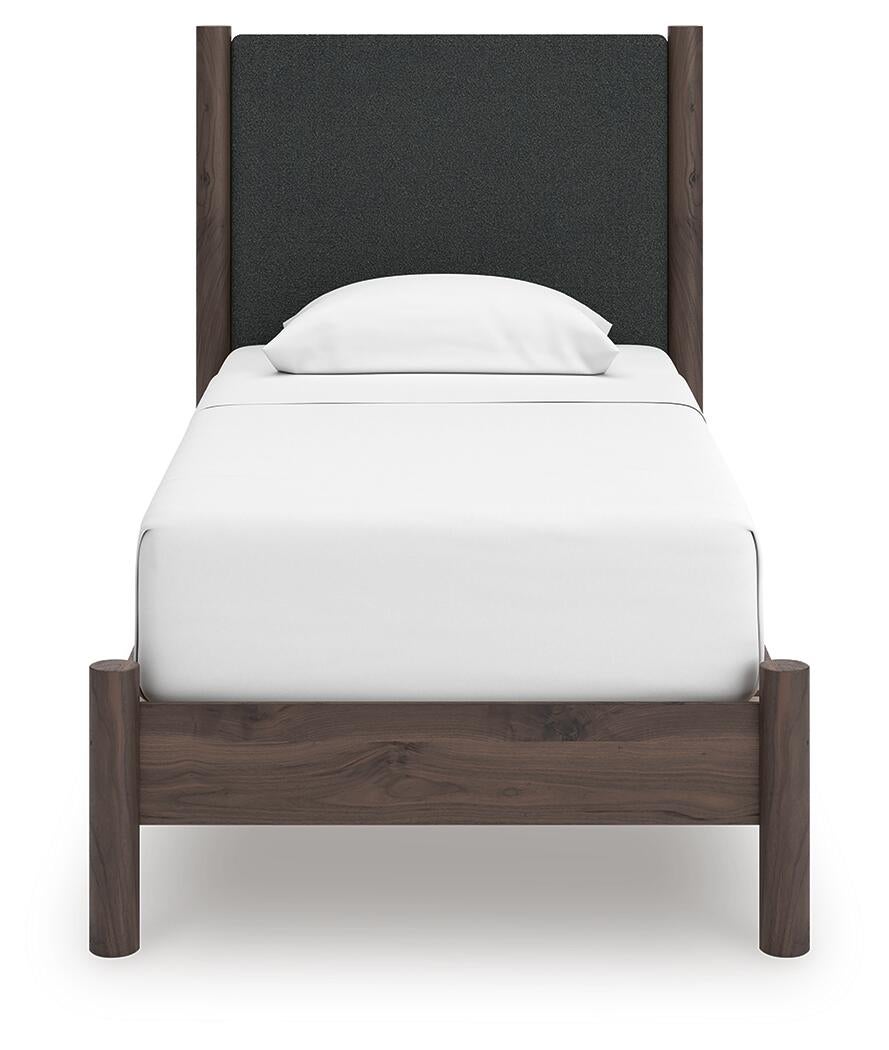 Cadmori  Upholstered Panel Platform Bed, Dresser, Mirror And Nightstand