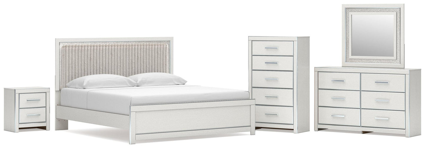 Birmonton  Upholstered Panel Platform Bed, Dresser, Mirror, Chest And Nightstand