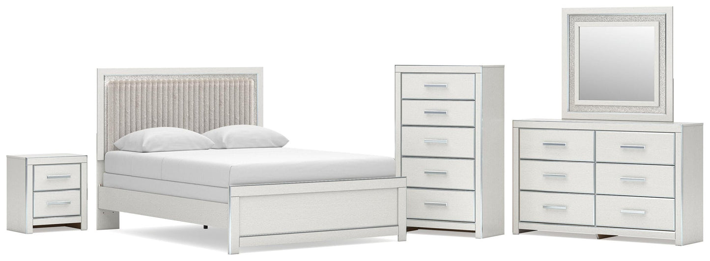Birmonton  Upholstered Panel Bed, Dresser, Mirror, Chest And Nightstand