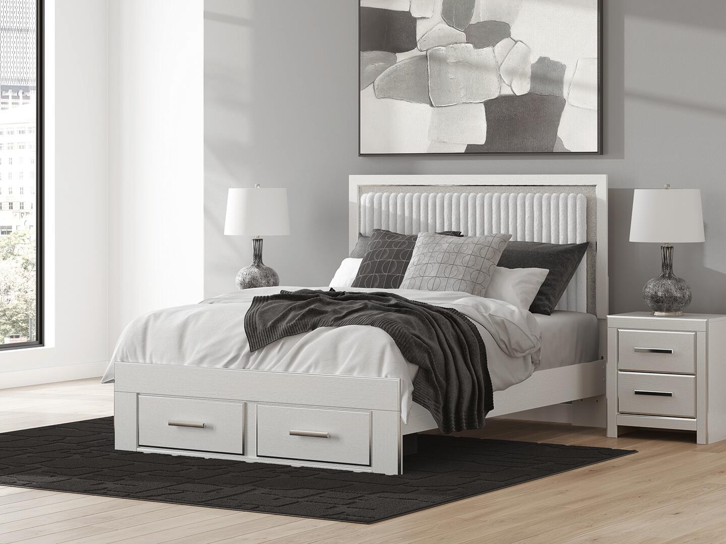 Birmonton  Upholstered Panel Platform Storage Bed, Dresser, Mirror And Nightstand