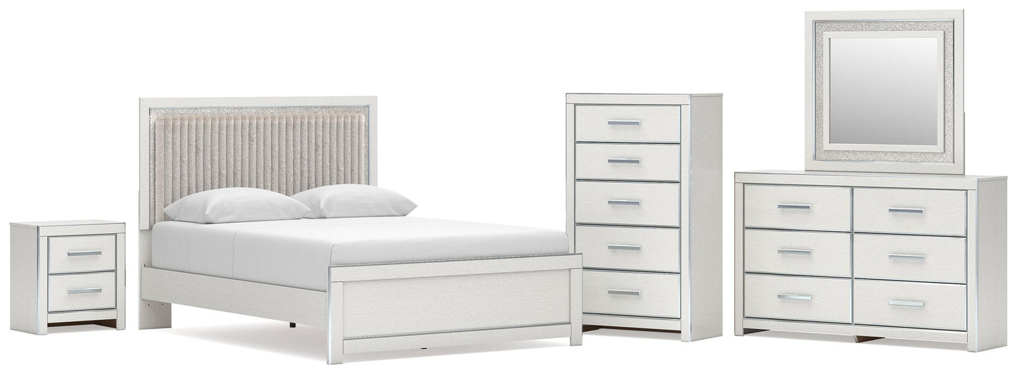 Birmonton  Upholstered Panel Platform Bed, Dresser, Mirror, Chest And Nightstand