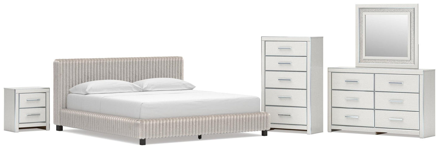 Birmonton California  Upholstered Bed, Dresser, Mirror, Chest And Nightstand