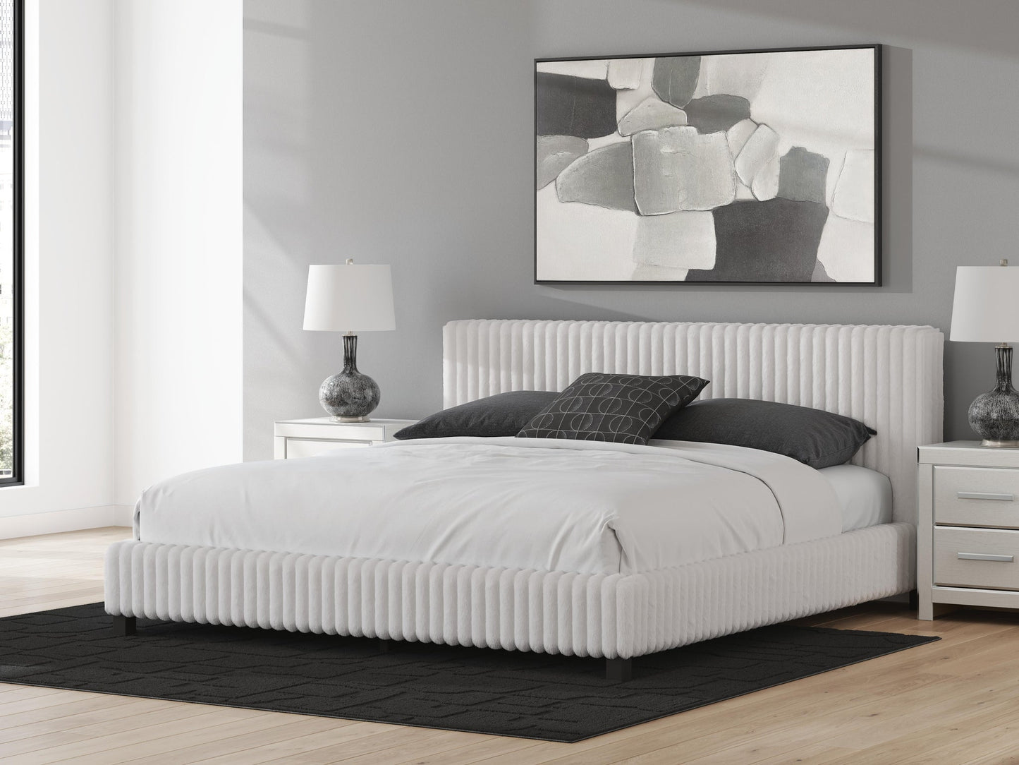 Birmonton  Upholstered Bed, Dresser, Mirror And Nightstand