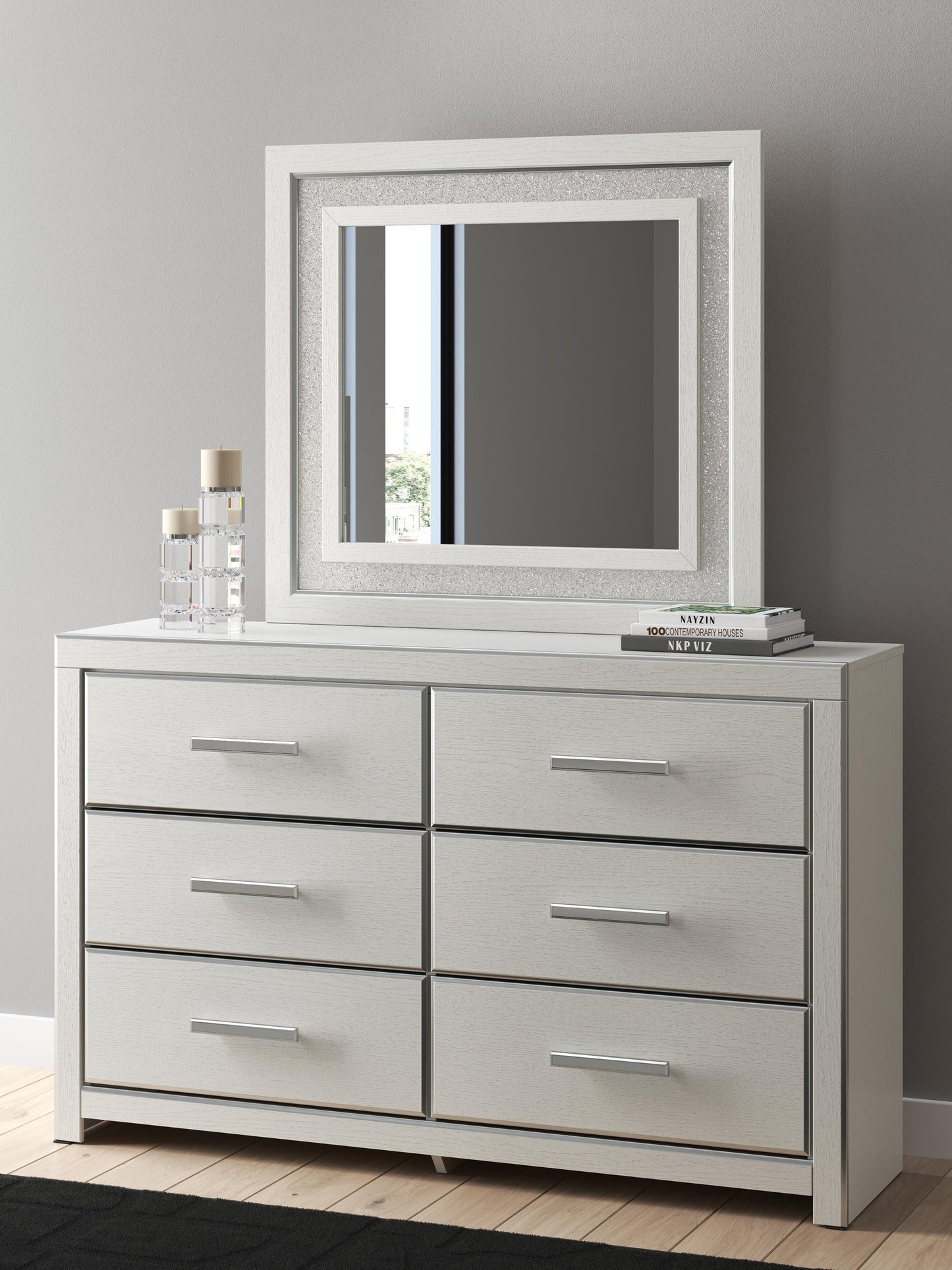 Birmonton  Upholstered Bed, Dresser, Mirror And Nightstand