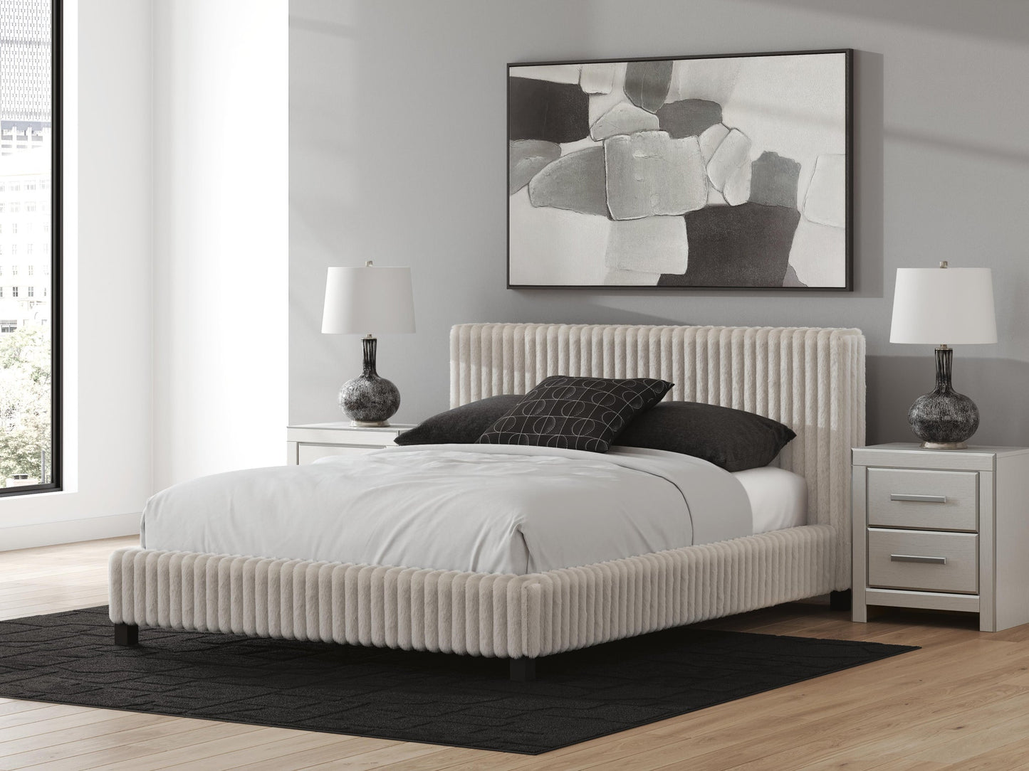 Birmonton  Upholstered Bed, Dresser, Mirror And Nightstand