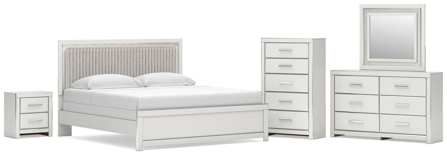 Birmonton  Upholstered Panel Bed, Dresser, Mirror, Chest And Nightstand