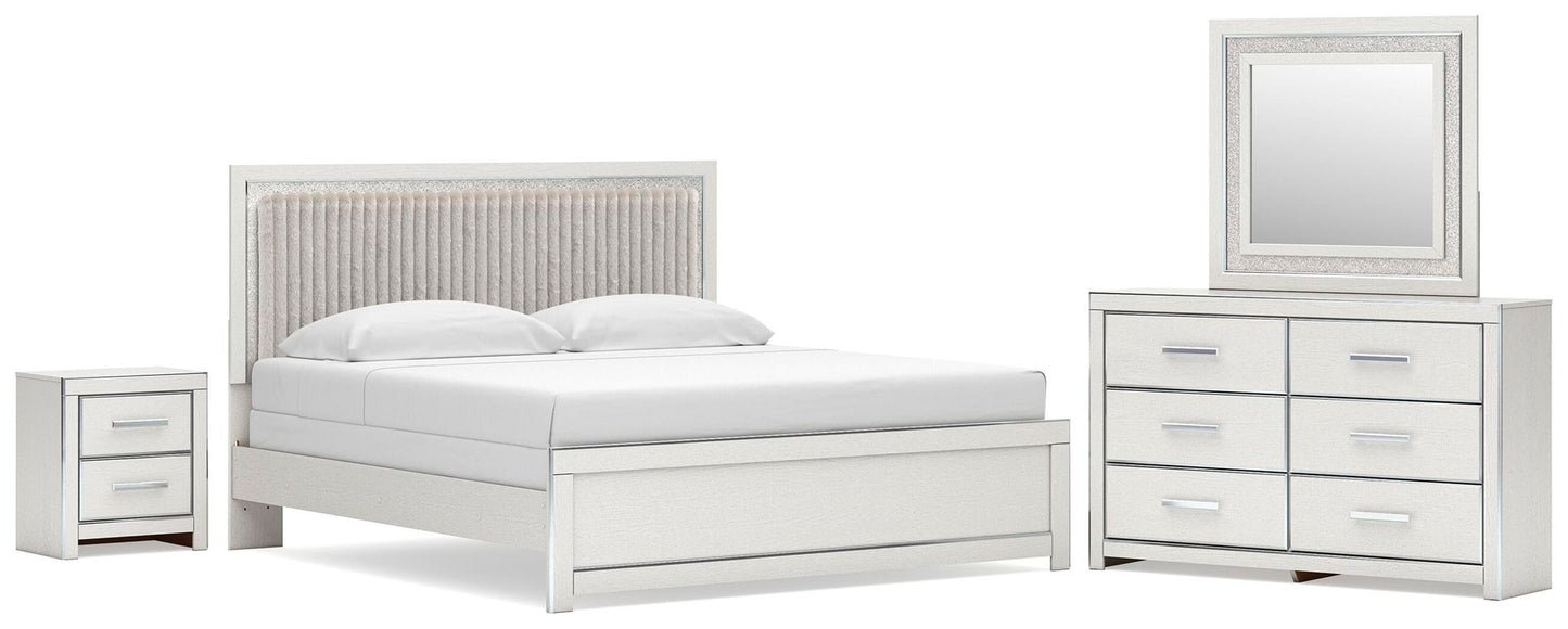 Birmonton  Upholstered Panel Bed, Dresser, Mirror And Nightstand