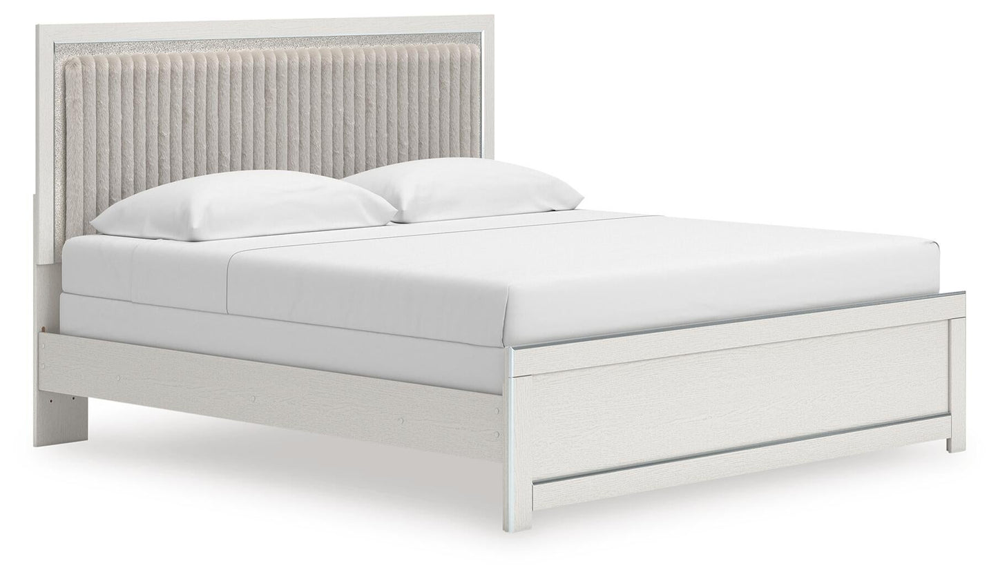 Birmonton  Upholstered Panel Bed, Dresser, Mirror And Nightstand