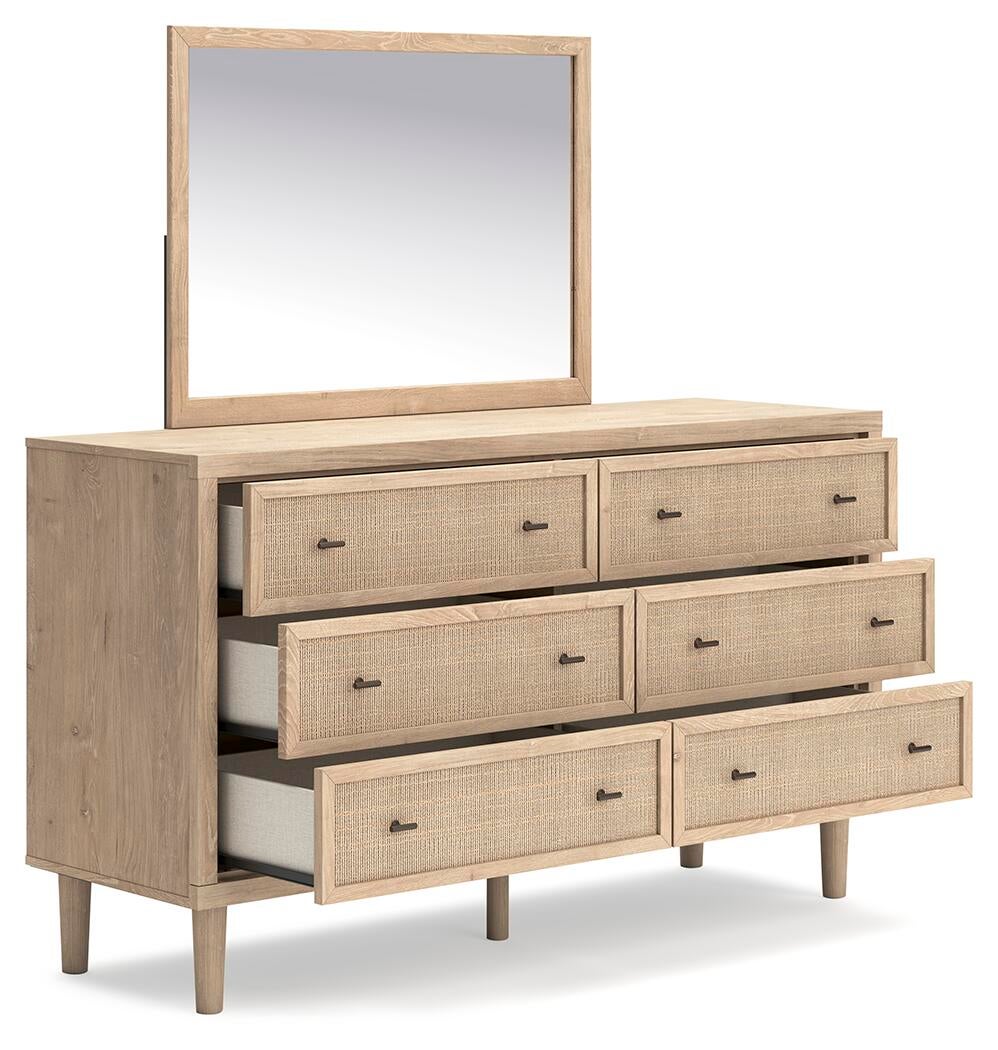 Cielden California  Upholstered Bed With Roll Slats, Dresser, Mirror, Chest And Nightstand