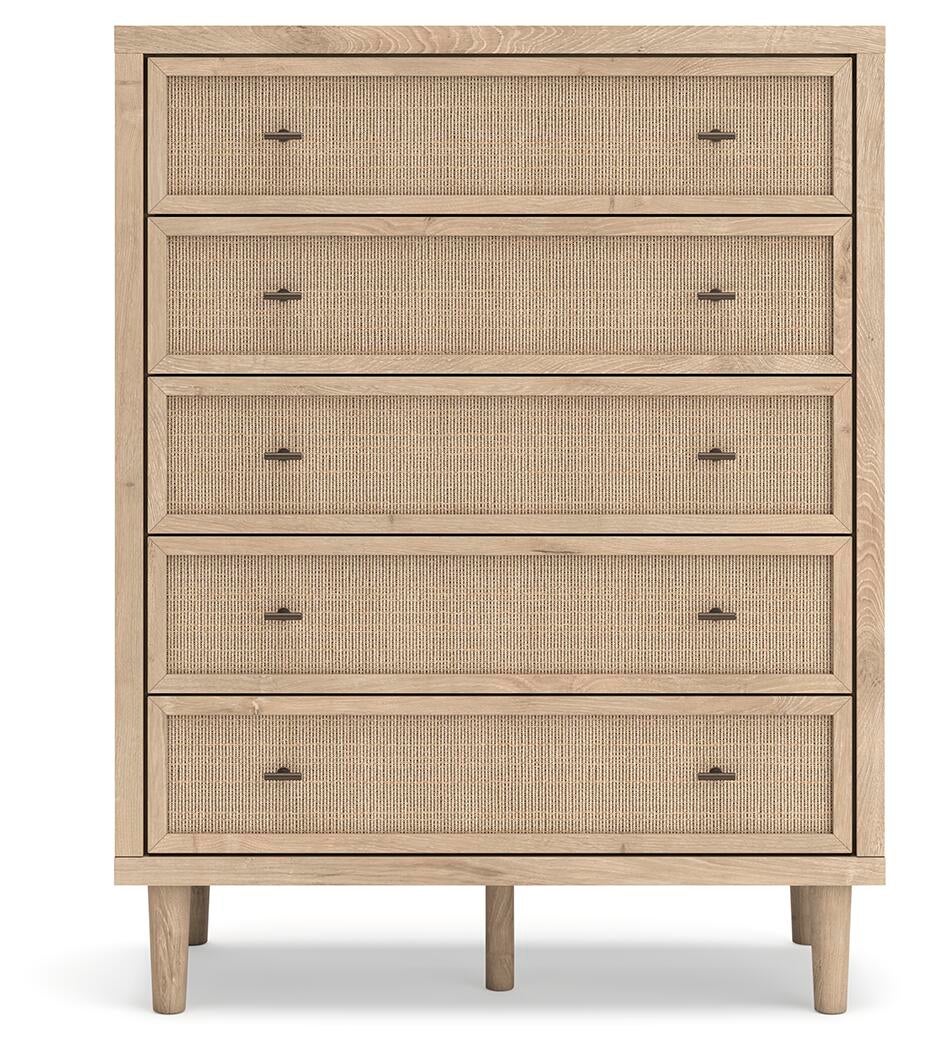 Cielden California  Upholstered Bed With Roll Slats, Dresser, Mirror, Chest And Nightstand