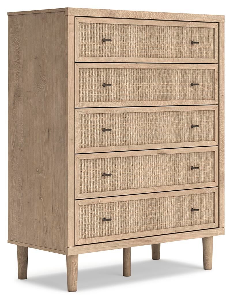 Cielden California  Upholstered Bed With Roll Slats, Dresser, Mirror, Chest And Nightstand