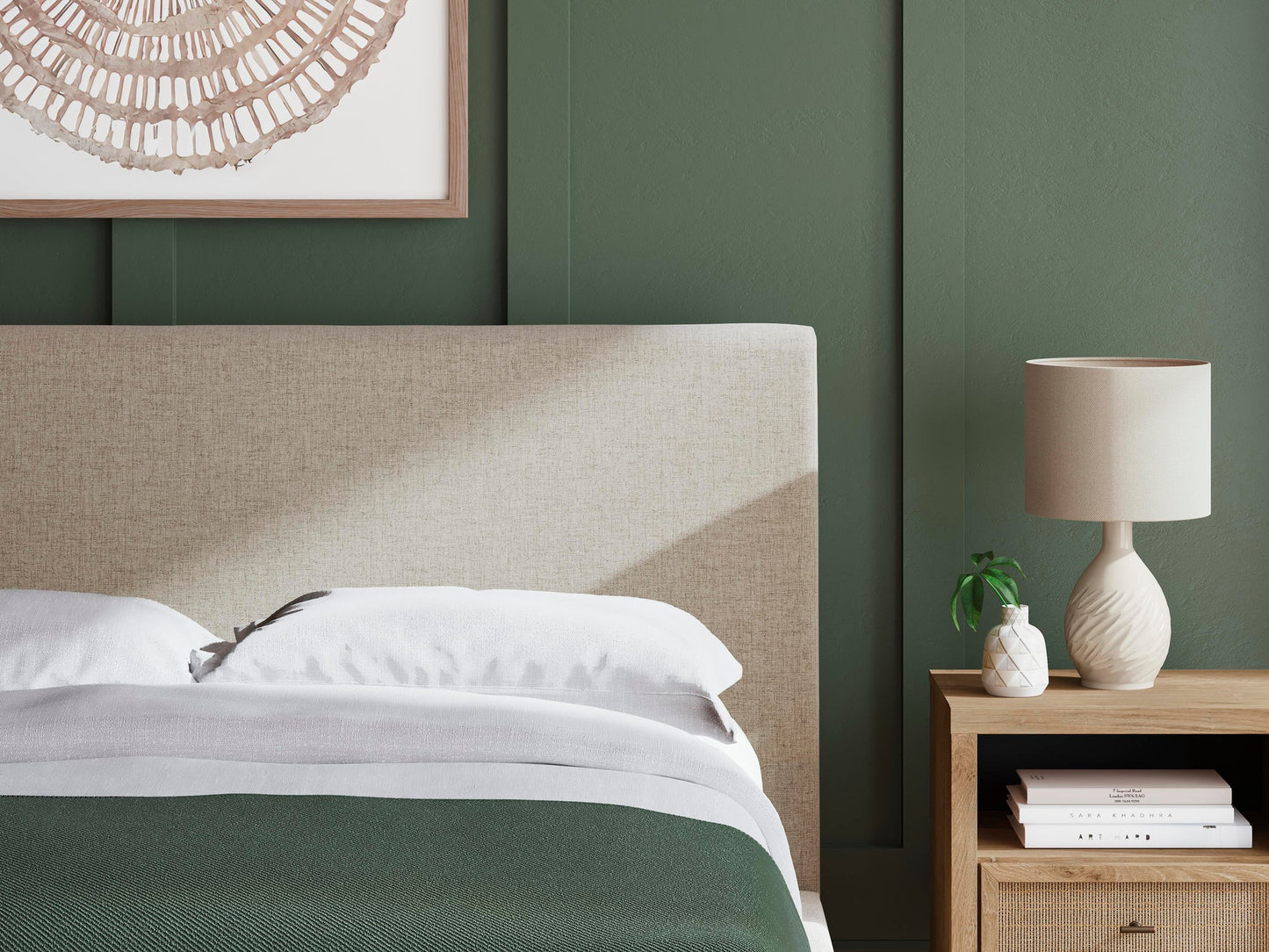 Cielden  Upholstered Bed With Roll Slats, Dresser, Mirror And Nightstand