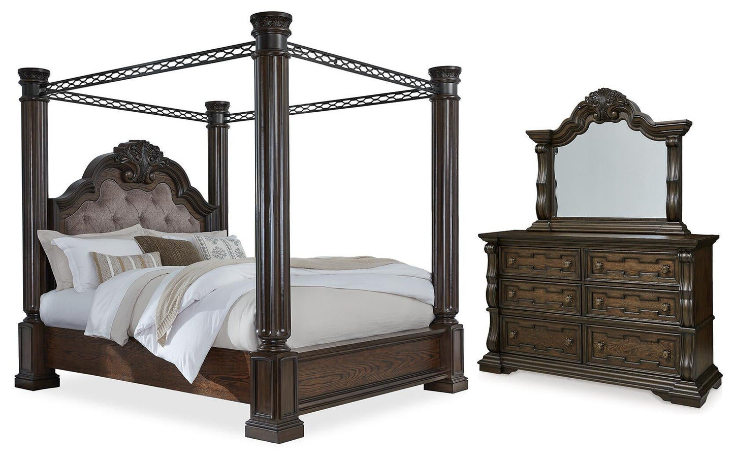Maylee California  Canopy Bed, Dresser And Mirror