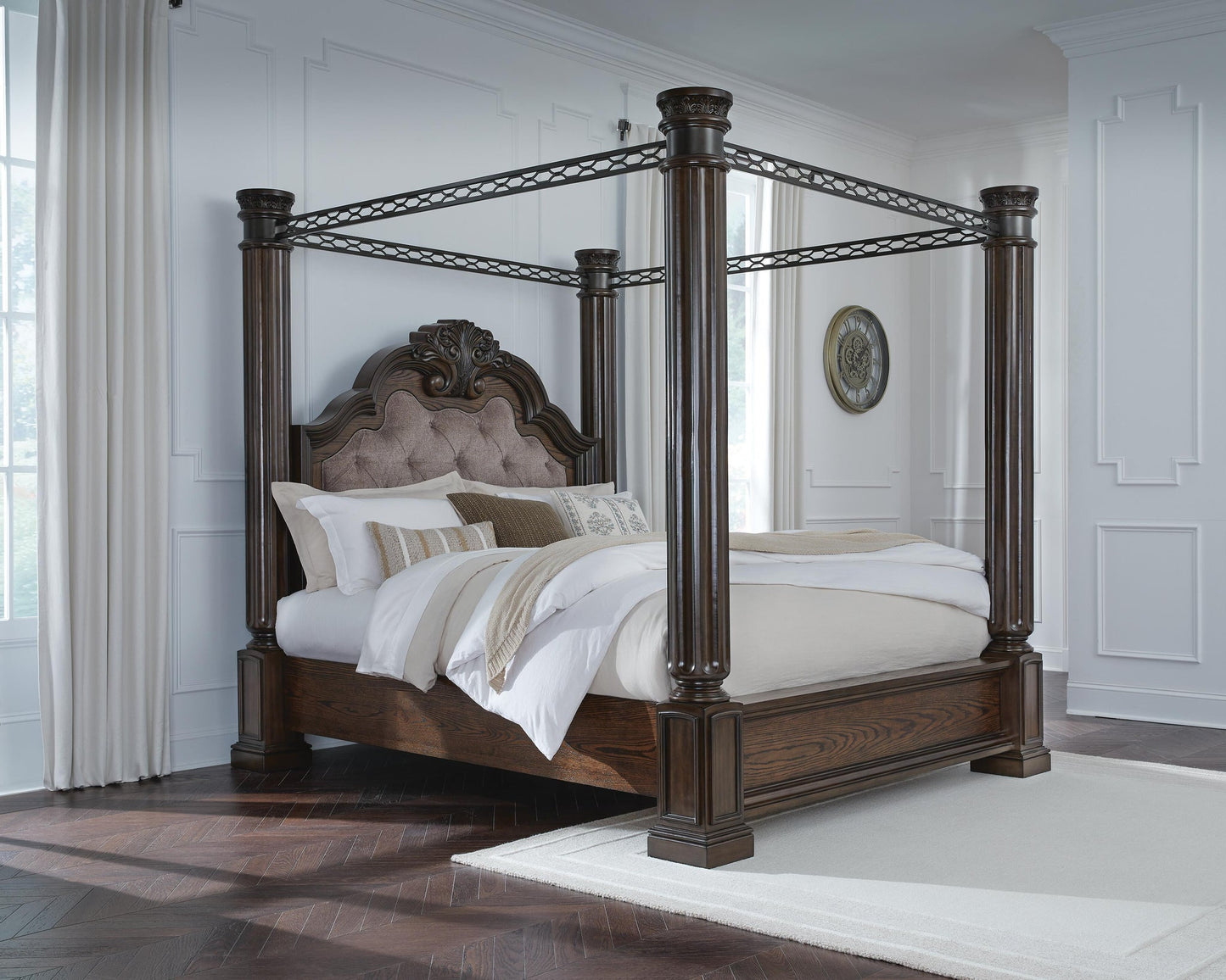 Maylee California  Canopy Bed, Dresser And Mirror