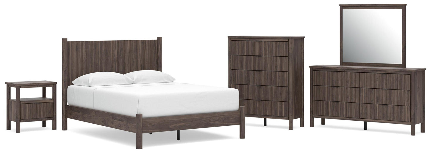 Cadmori  Panel Platform Bed, Dresser, Mirror, Chest And Nightstand
