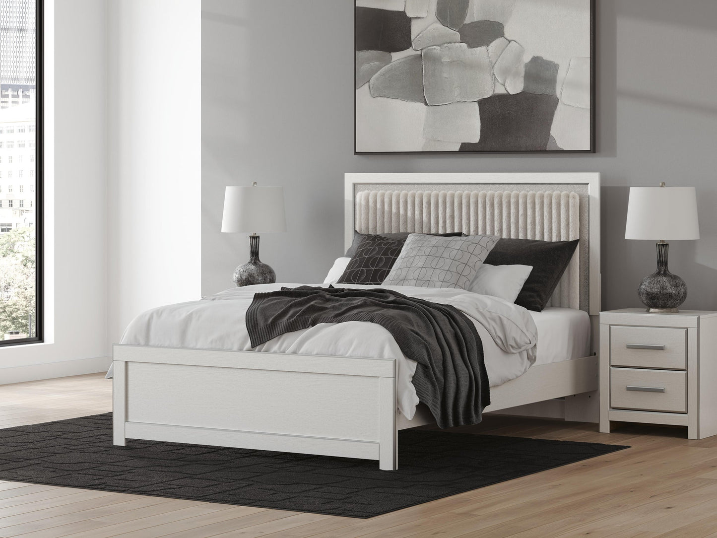 Zuraleus  Upholstered Panel Platform Bed, Dresser, Mirror And Nightstand