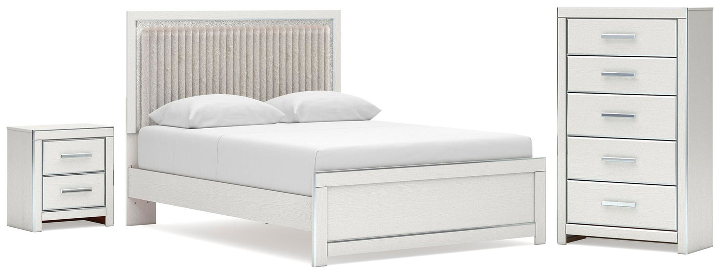 Birmonton  Upholstered Panel Platform Bed, Dresser, Mirror And Nightstand