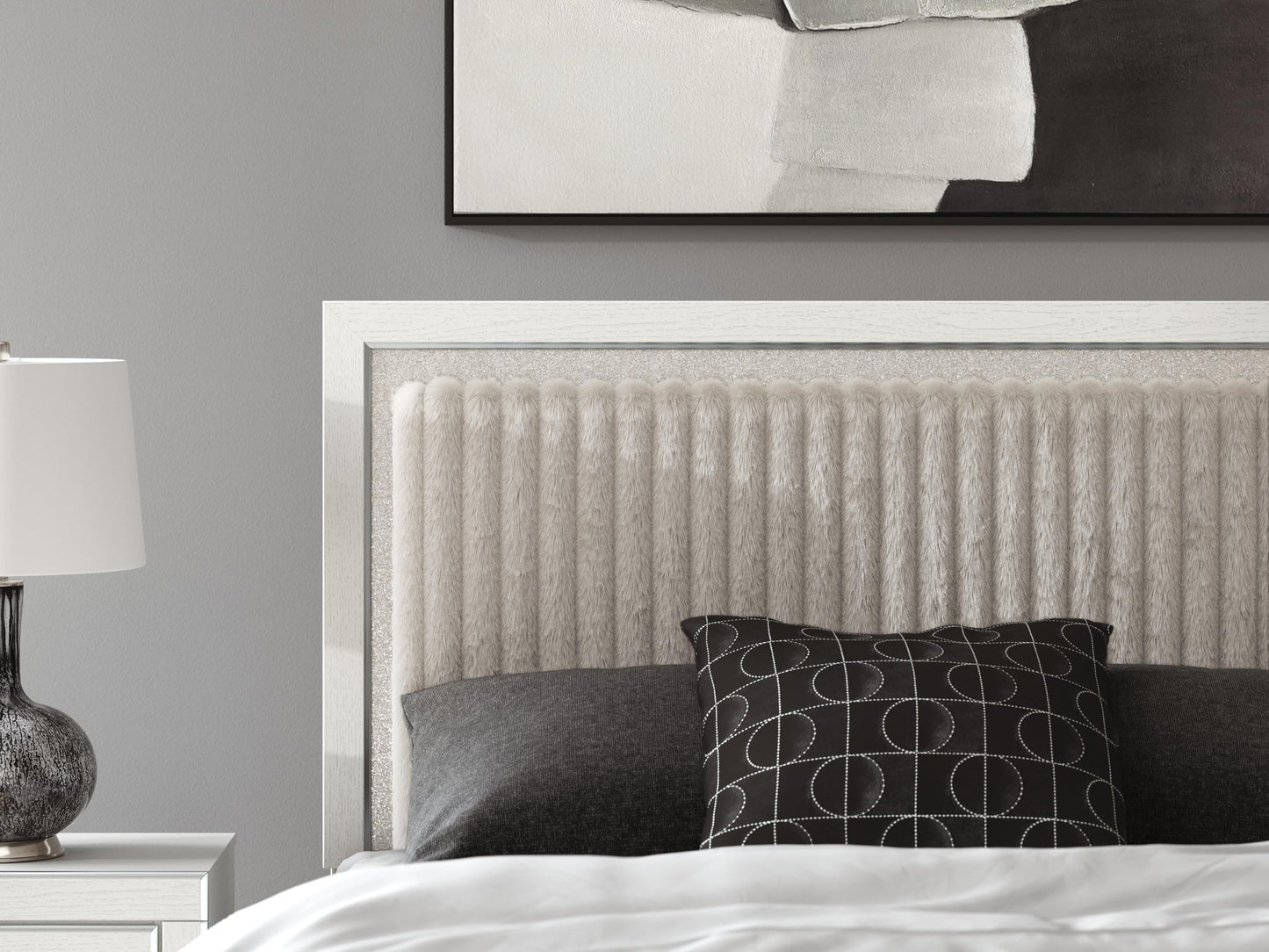 Birmonton  Upholstered Panel Platform Bed, Dresser, Mirror And Nightstand