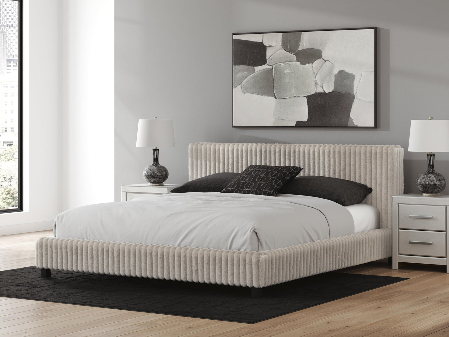 Birmonton California  Upholstered Bed, Dresser, Mirror And Nightstand