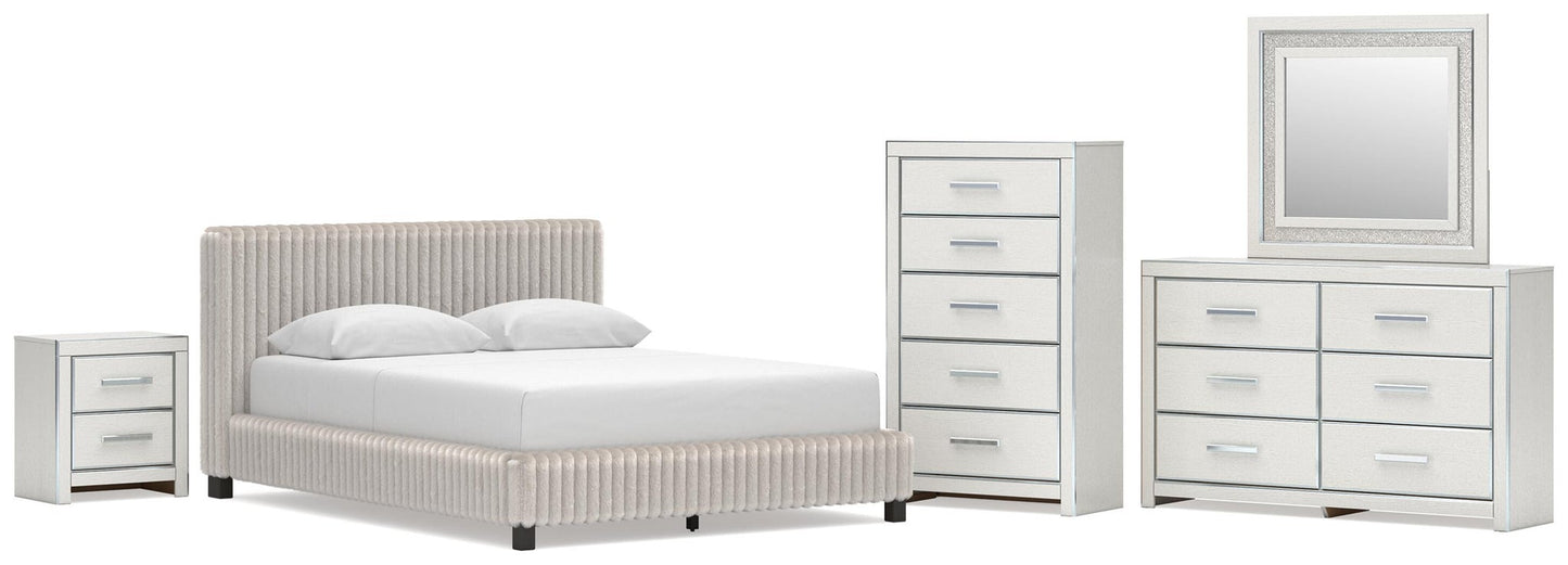 Birmonton  Upholstered Bed, Dresser, Mirror, Chest And Nightstand