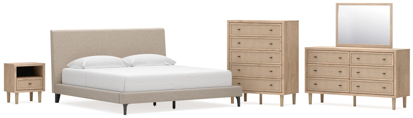 Cielden  Upholstered Bed With Roll Slats, Dresser, Mirror, Chest And Nightstand