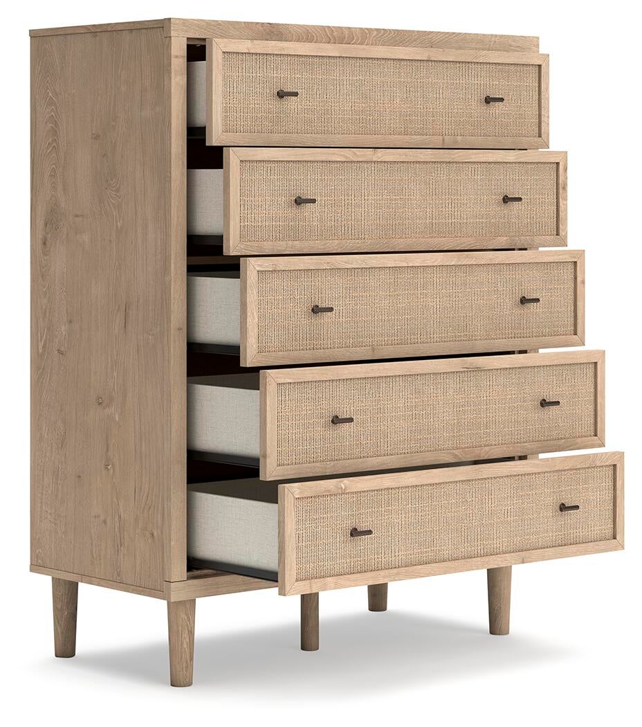 Cielden  Upholstered Bed With Roll Slats, Dresser, Mirror, Chest And Nightstand