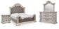 Andonhall  Upholstered Panel Bed With Mirrored Dresser And Nightstand