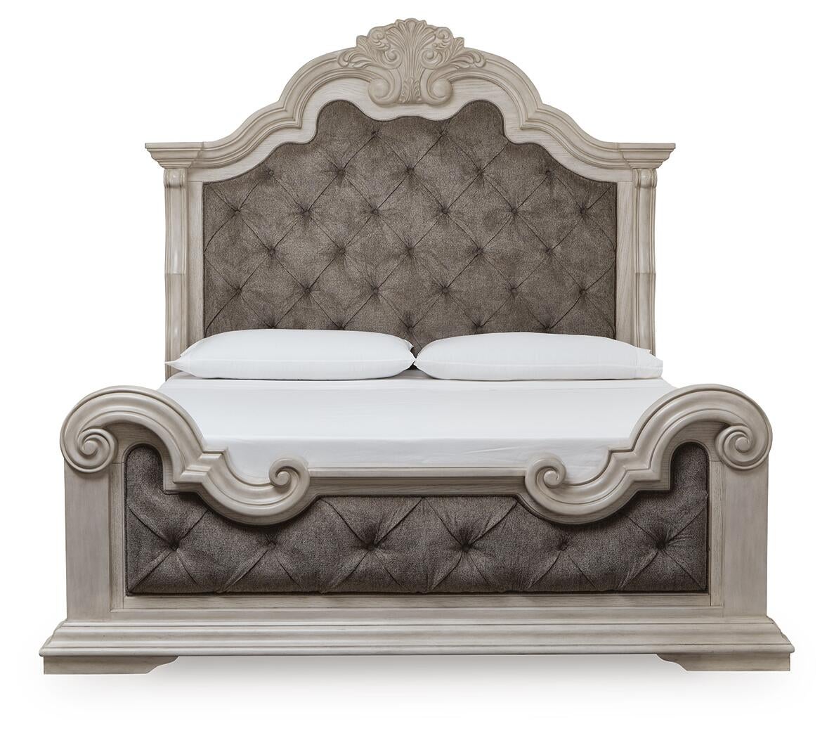 Bruchandi  Upholstered Panel Bed With Mirrored Dresser And Nightstand