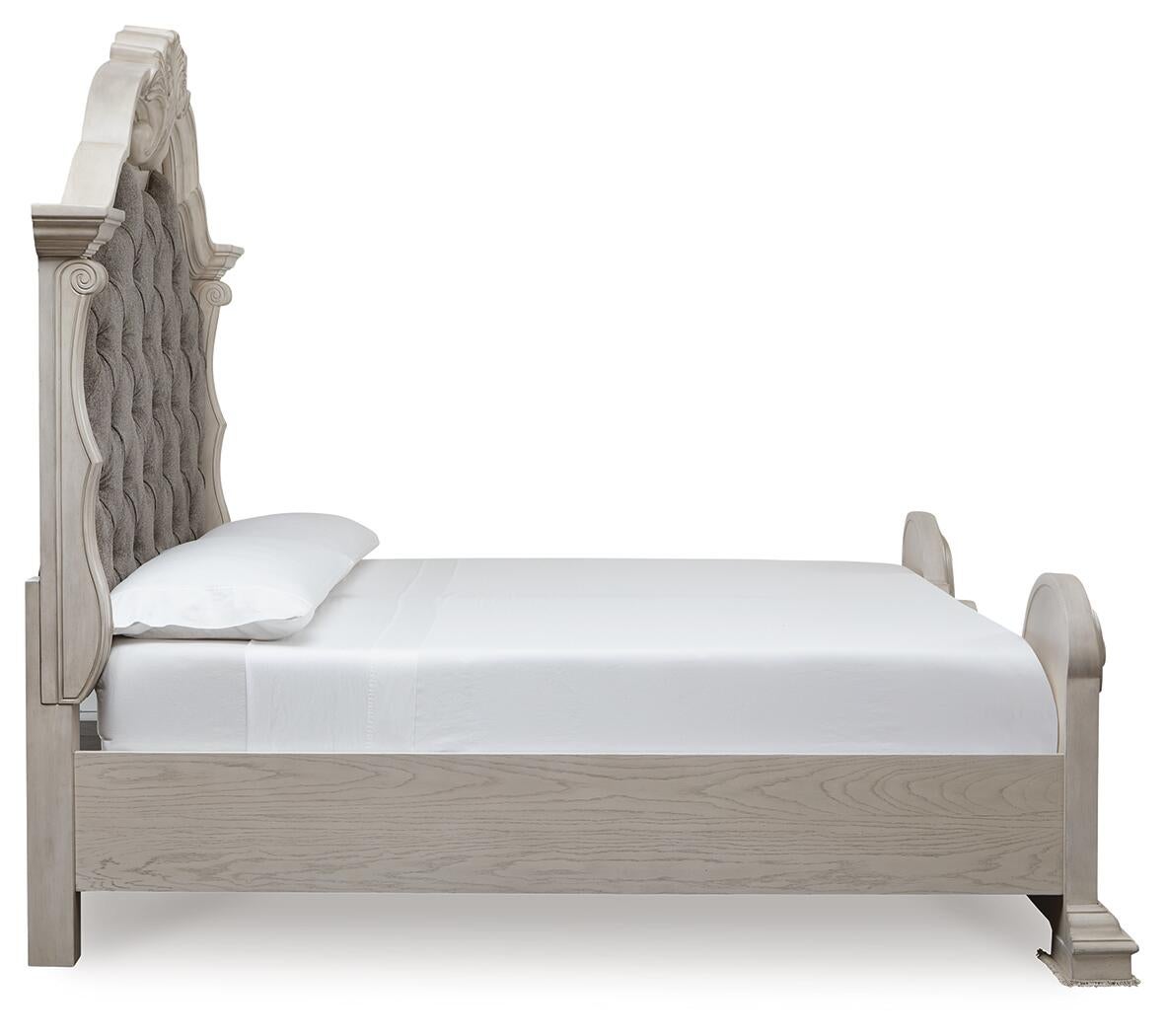 Bruchandi  Upholstered Panel Bed With Mirrored Dresser And Nightstand