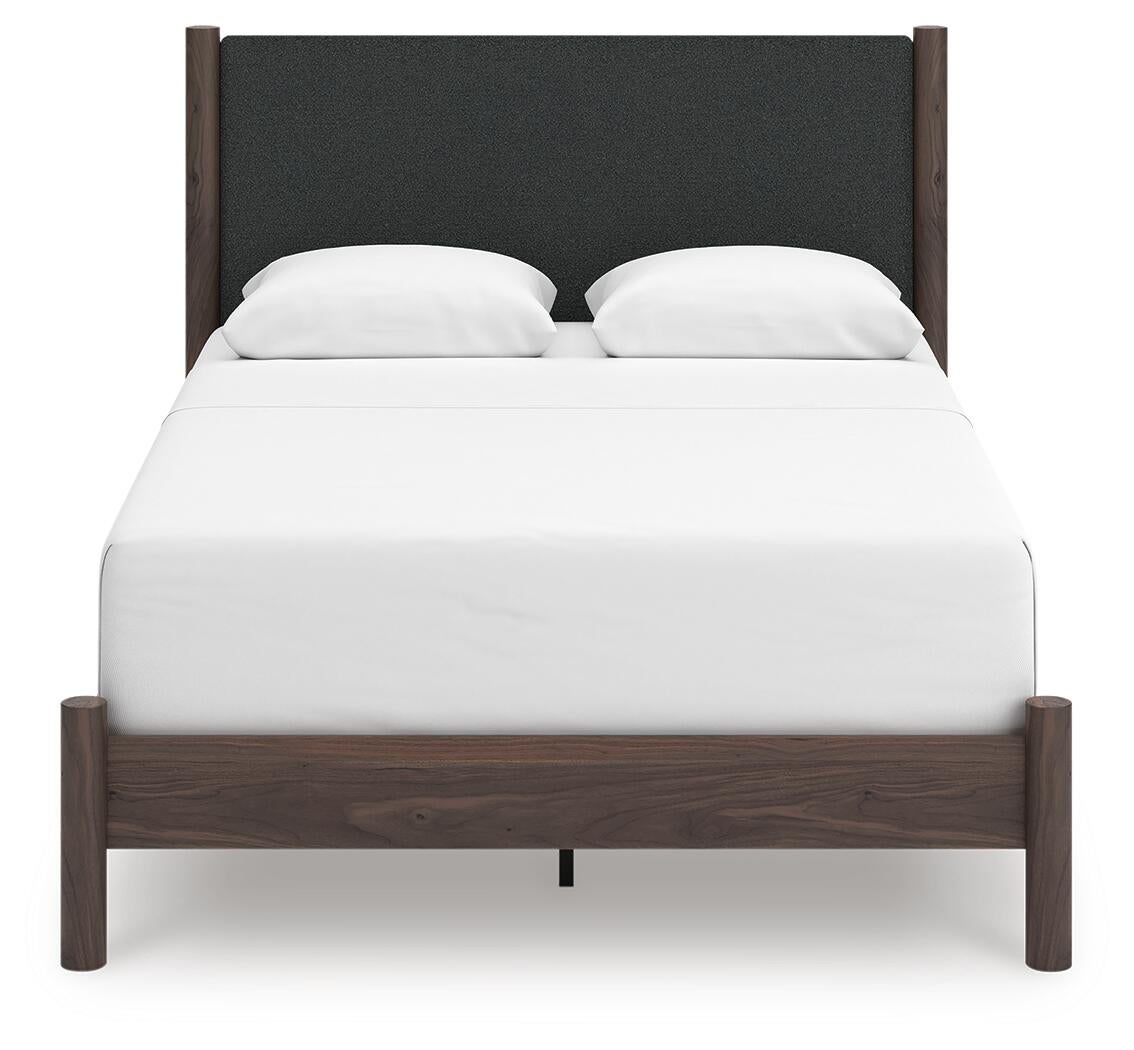 Cadmori  Upholstered Panel Bed, Dresser, Mirror And Nightstand