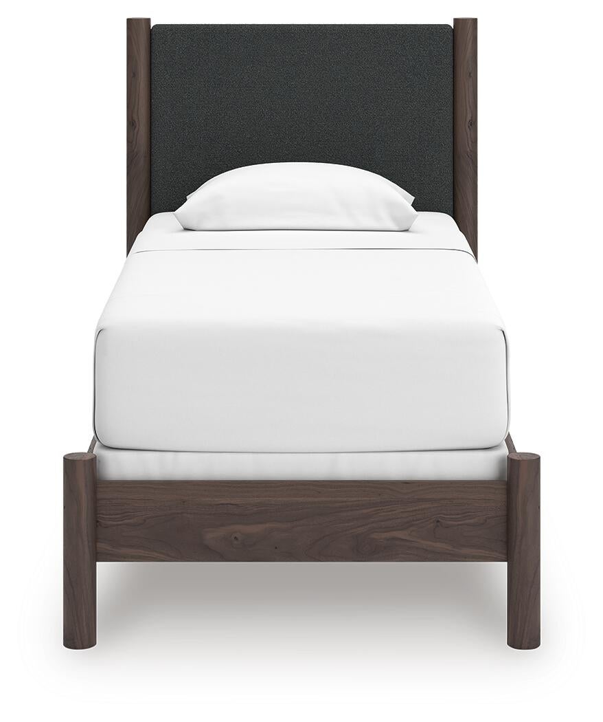 Cadmori  Upholstered Panel Bed, Dresser And Mirror