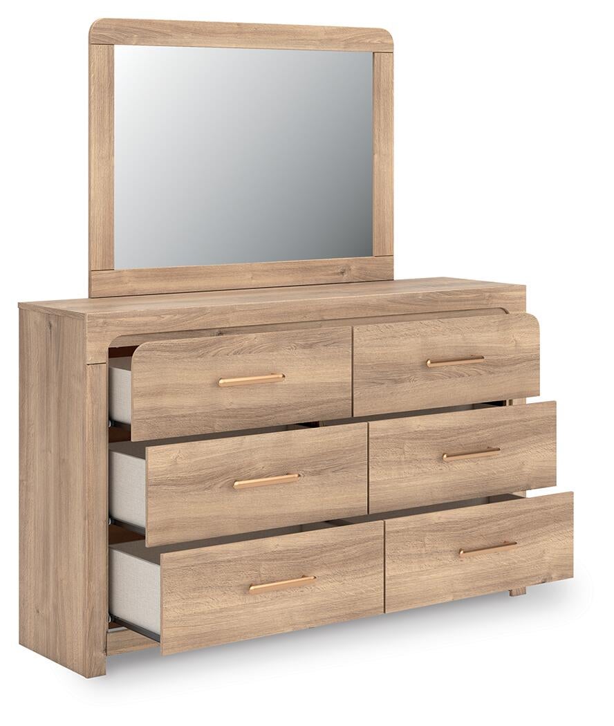 Hollymount  Upholstered Panel Bed, Dresser, Mirror And Nightstand