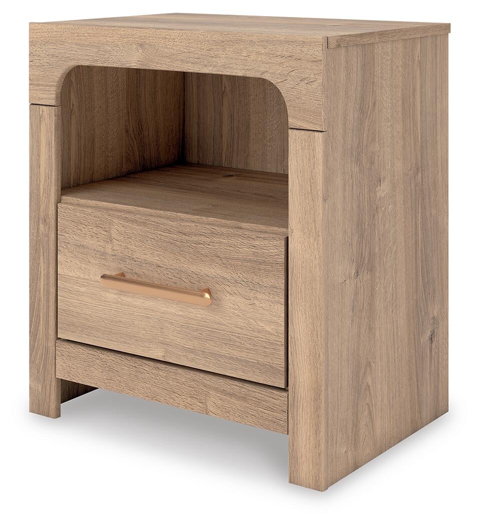 Hollymount  Upholstered Panel Bed, Dresser, Mirror And Nightstand