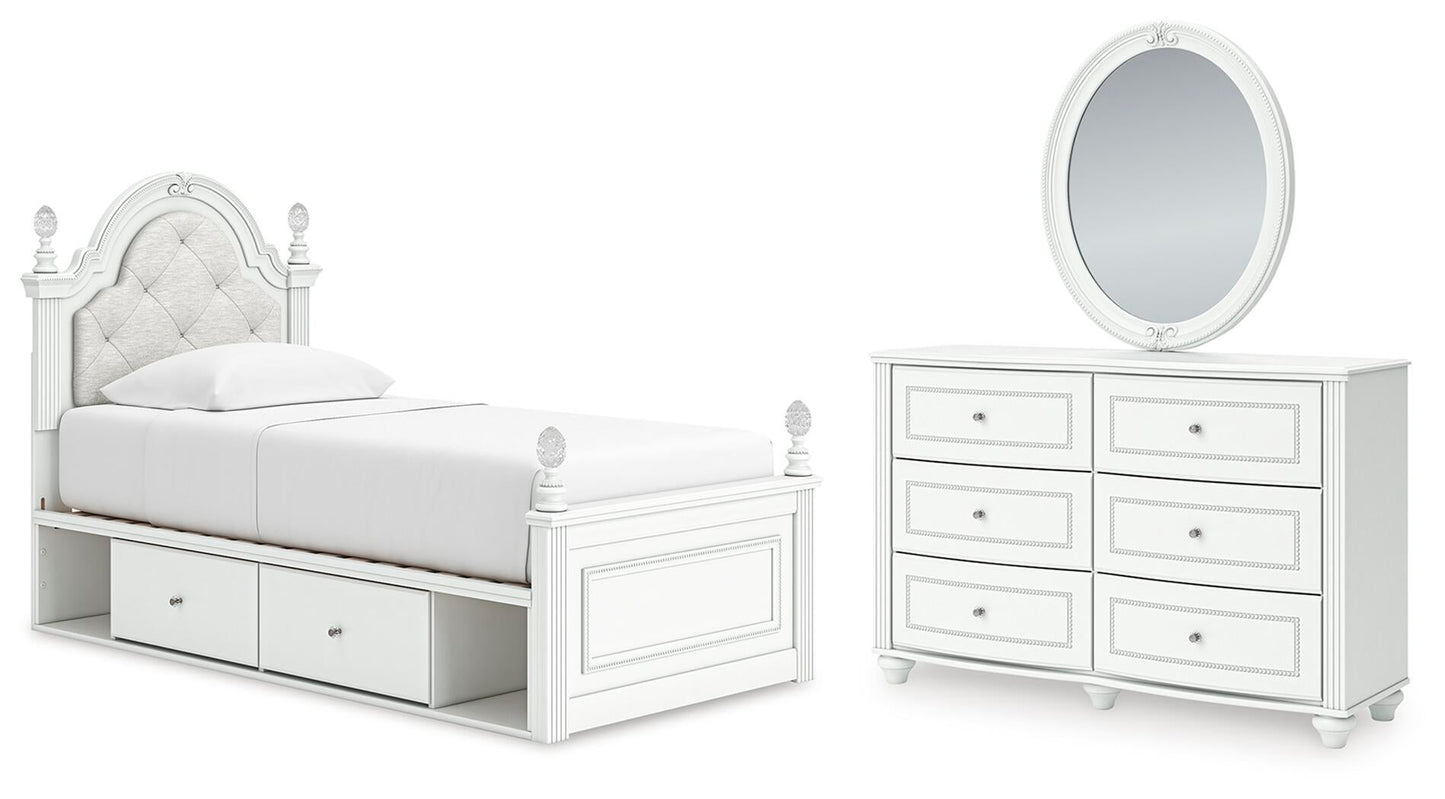Maylilly  Upholstered Panel Storage Bed, Dresser And Mirror