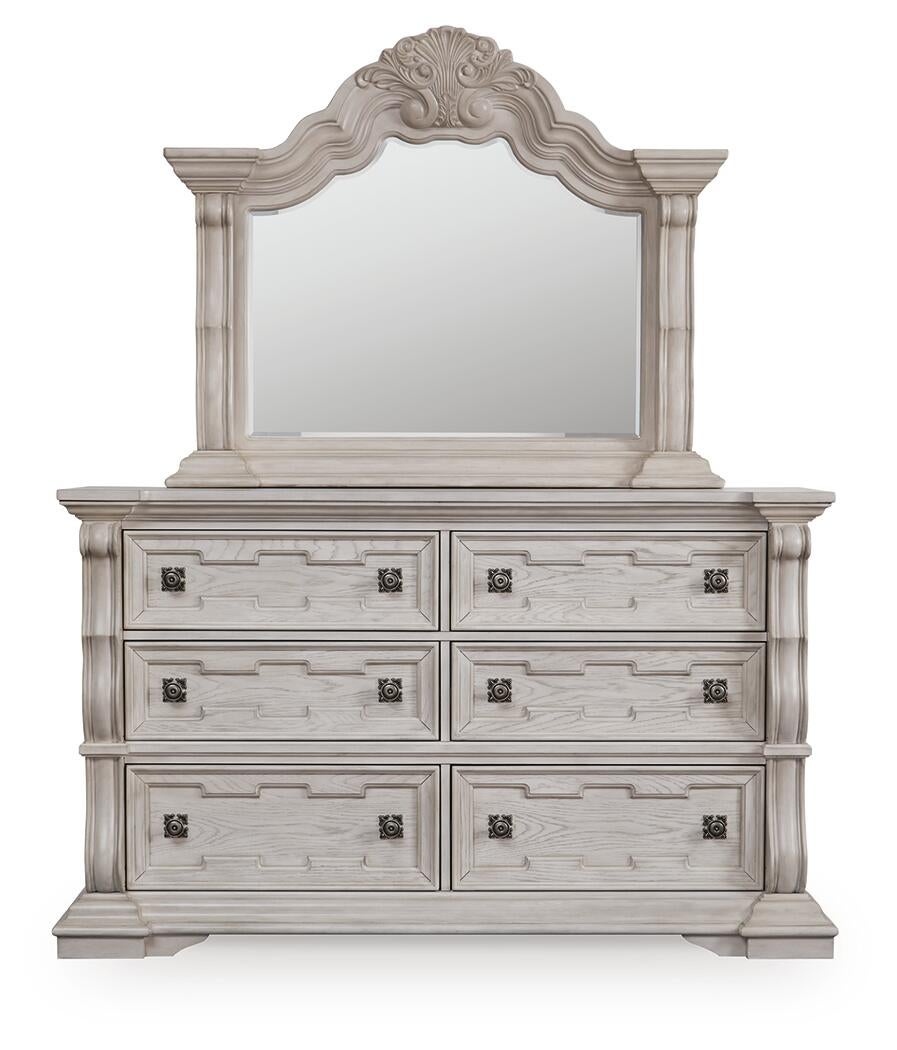 Bruchandi California  Upholstered Panel Bed With Mirrored Dresser And Nightstand