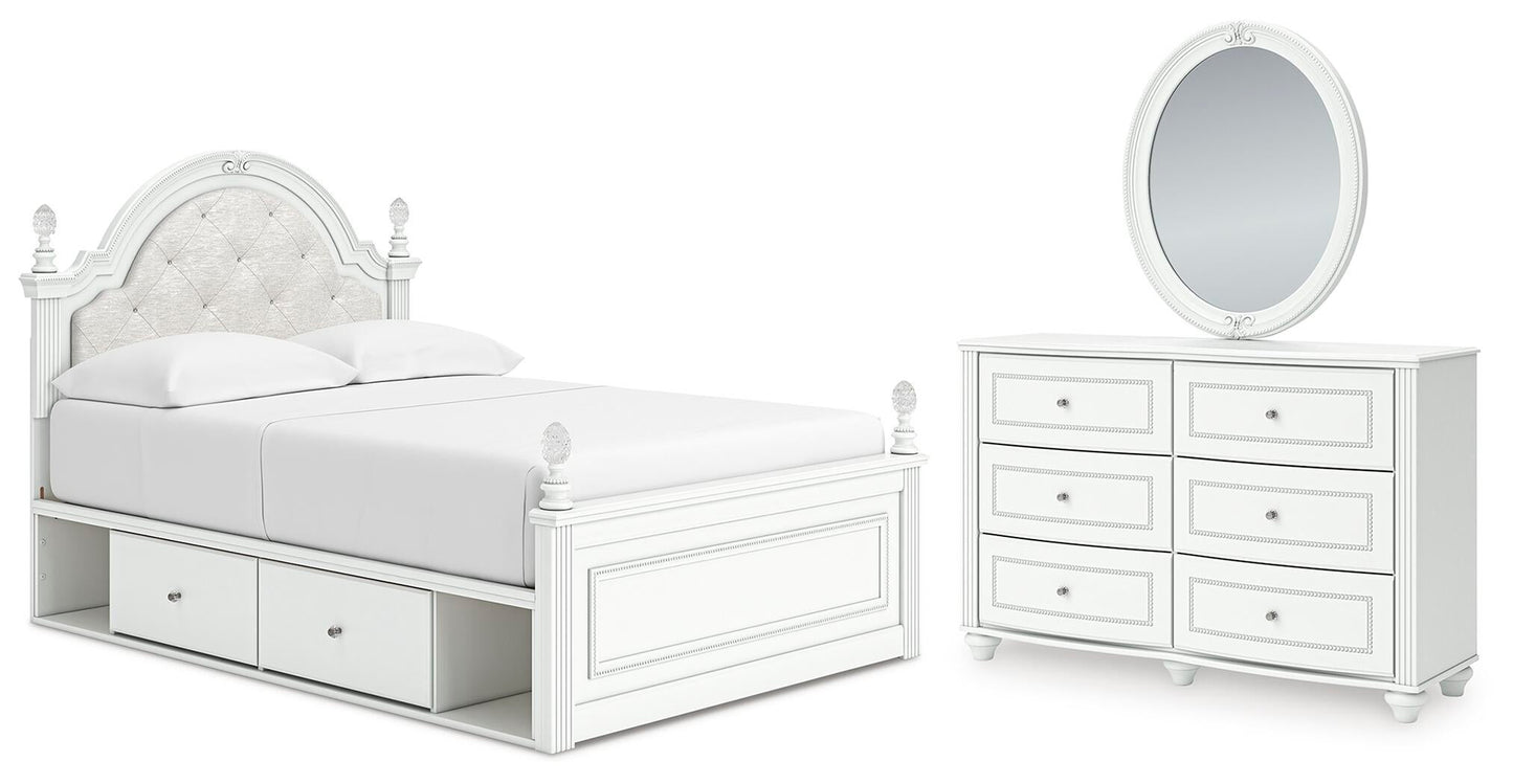 Maylilly  Upholstered Panel Storage Bed, Dresser And Mirror