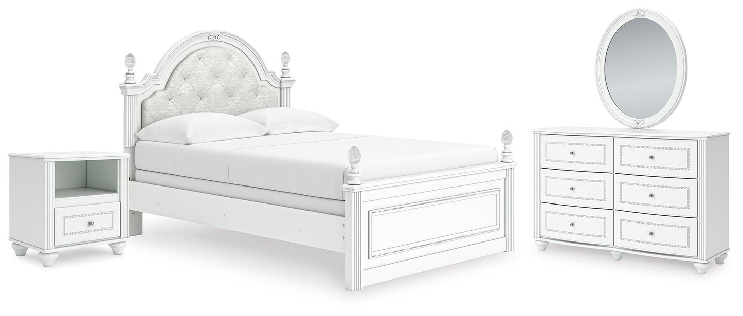 Maylilly  Upholstered Panel Bed, Dresser, Mirror And Nightstand
