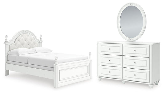 Maylilly  Upholstered Panel Bed, Dresser And Mirror