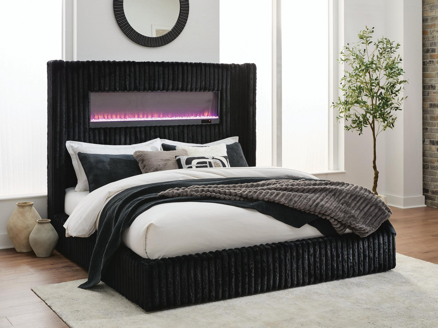 Tayleena  Upholstered Bed With Fireplace And Wireless Audio