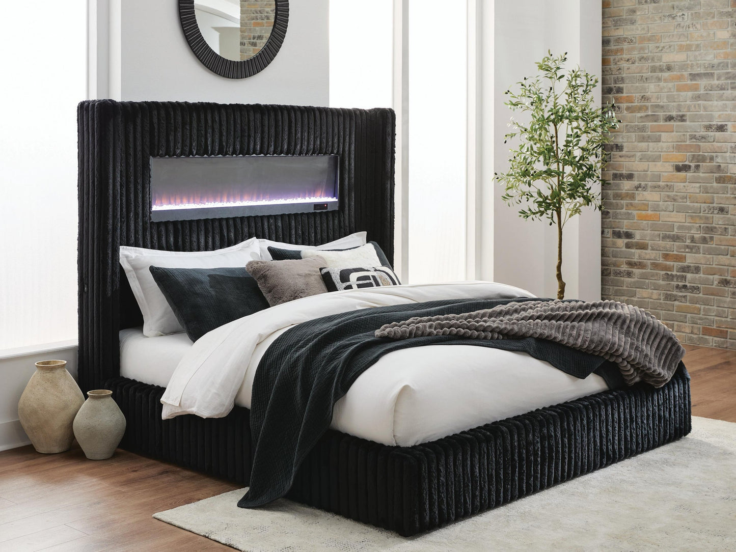 Tayleena  Upholstered Bed With Fireplace And Wireless Audio