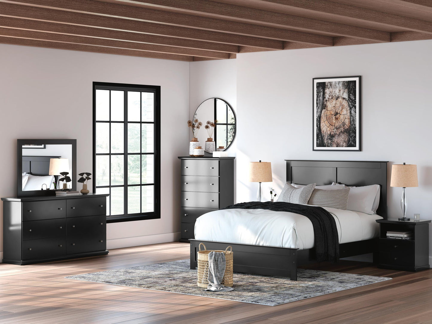 Maribel  Panel Bed, Dresser And Mirror