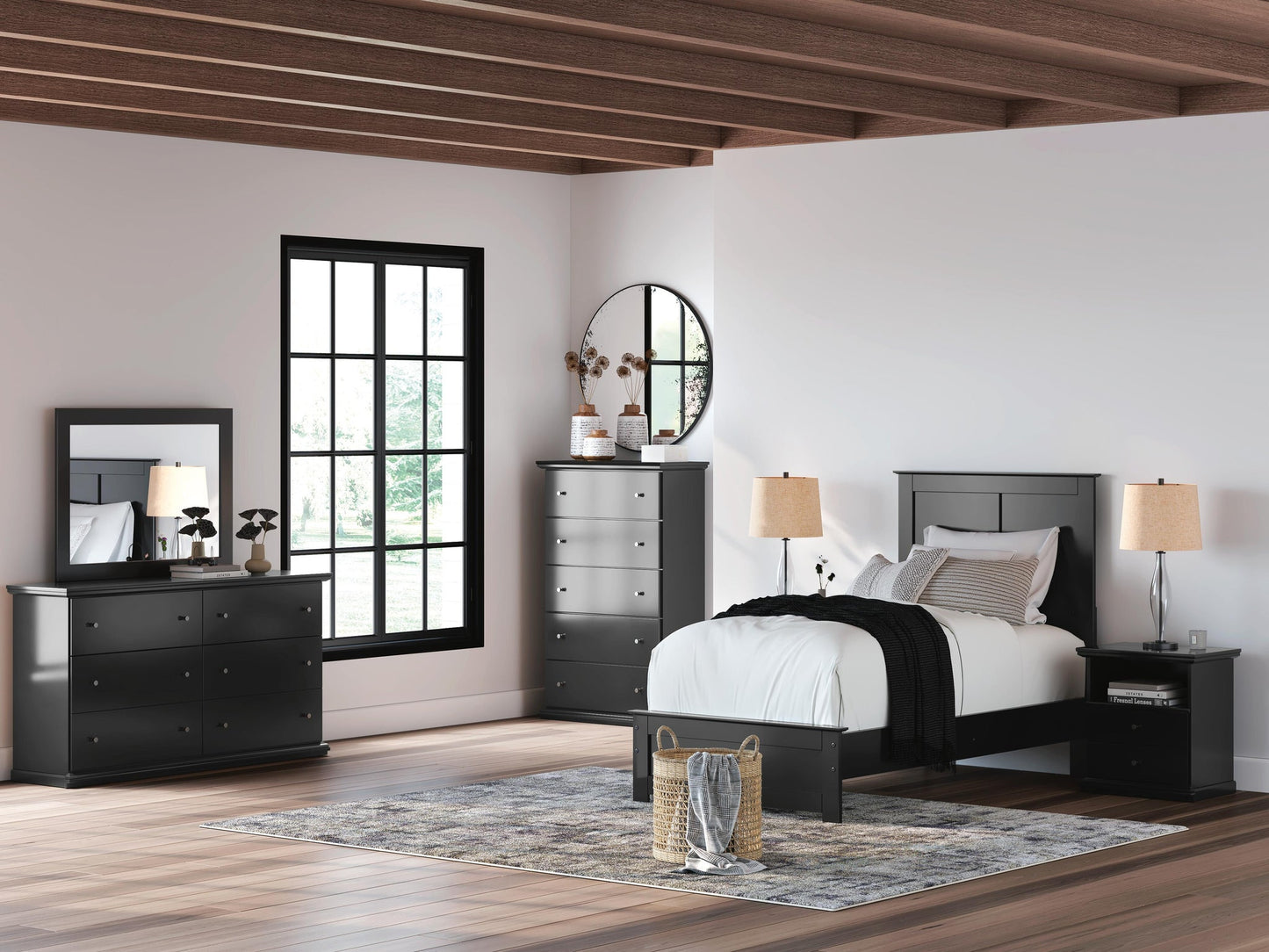 Maribel  Panel Bed, Dresser, Mirror And Nightstand