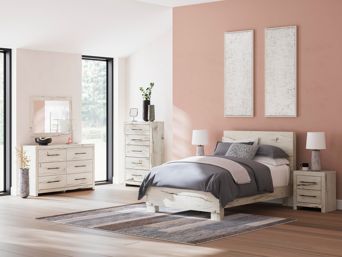 Lawroy  Panel Bed, Dresser, Mirror, Chest And Nightstand