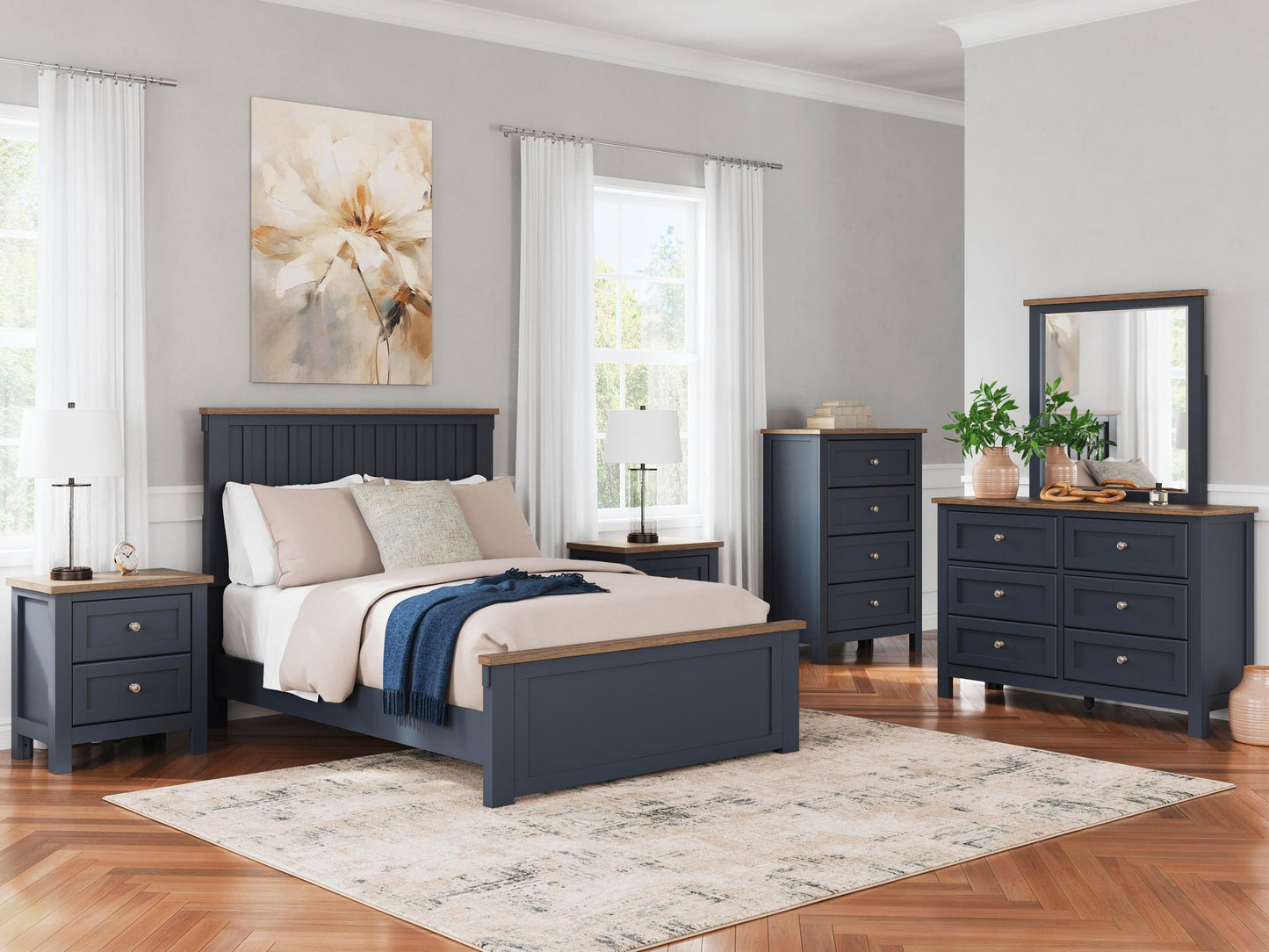 Landocken  Panel Bed, Dresser, Mirror And Nightstand